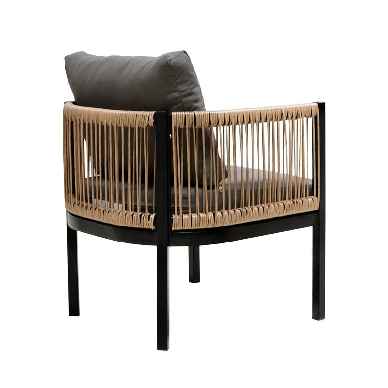 Modular Outdoor Sofa Set w/ PE Wicker & Glass Table, Rust-Proof Frame