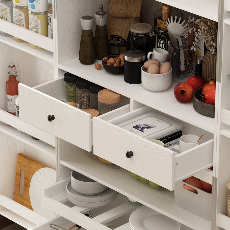 Pantry Buffet Versatile Food Wine Cabinet White Wood Grain Buffet