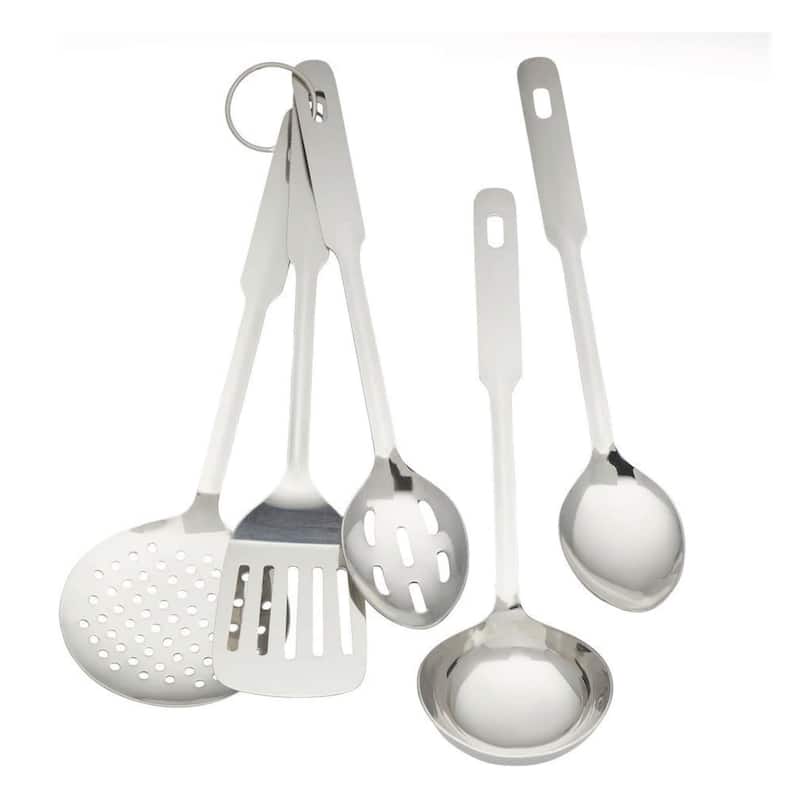 Amco 5 Piece Utensil Set - 14 in - 14 in - Silver