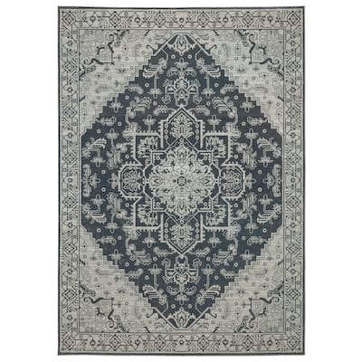 Style Haven Ingram Two-Tone Medallion Blue/ Grey Area Rug