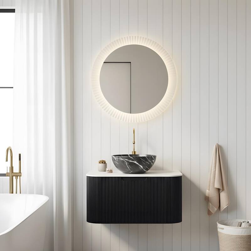 Wall Mounted Bathroom Vanity with Black Bowl Ceramic Basin - 30 - Black