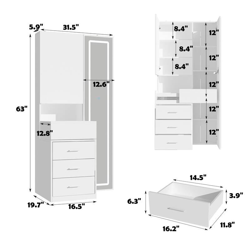 Dresser LED-Lit Vanity Dressing Cabinet with Full-Length Mirror