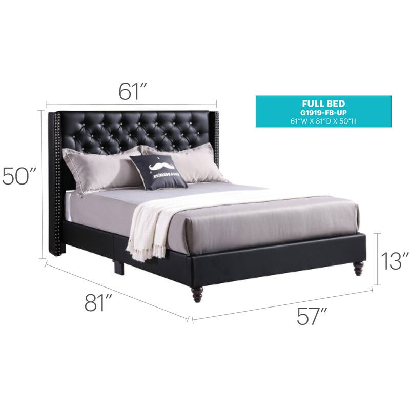 Sleek Black Upholstered Full Bed with Tufted Headboard
