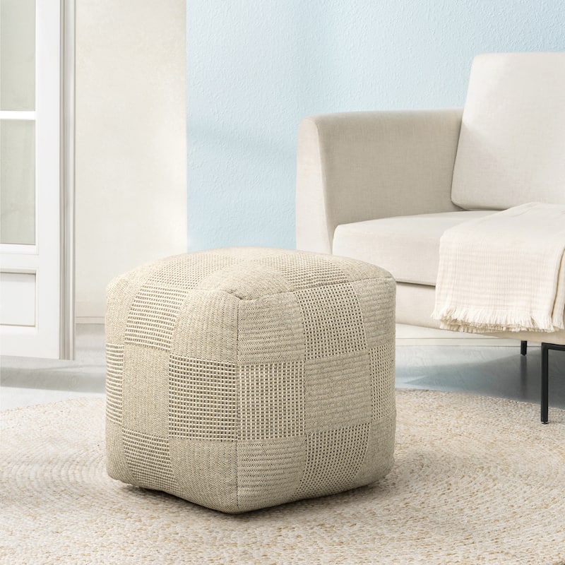 Jani 20-inch Ottoman Pouf - Handcrafted Handmade Ottoman for Seating, Footrest, Home Decor for Living Room, Bedroom - Ivory/Natural
