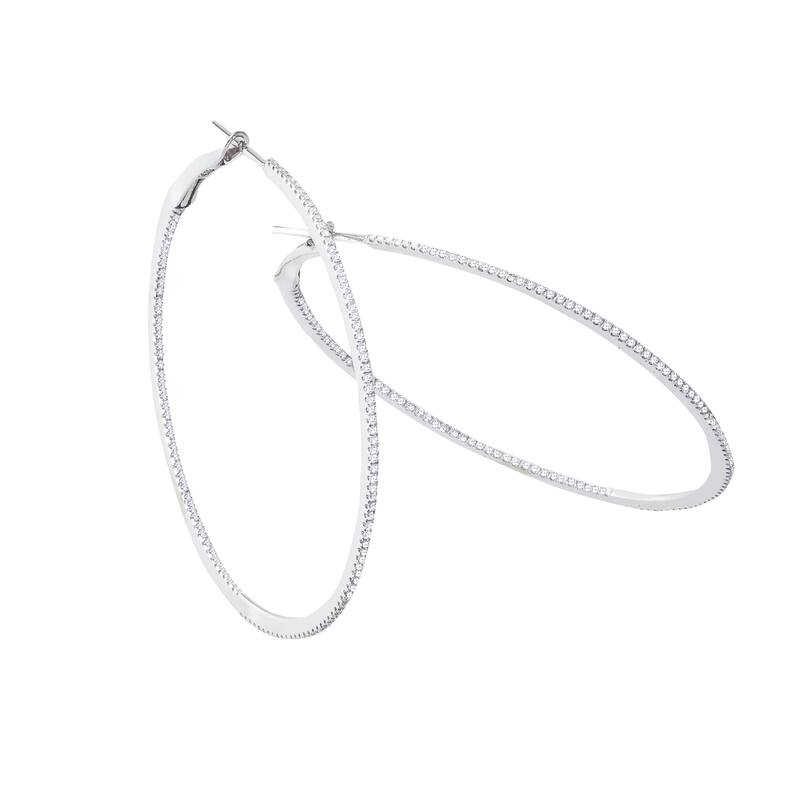 Joelle Collection Inside Out Diamond Round Hoop Earrings 2.5" Inches 14K Gold 3/4ct TDW - White