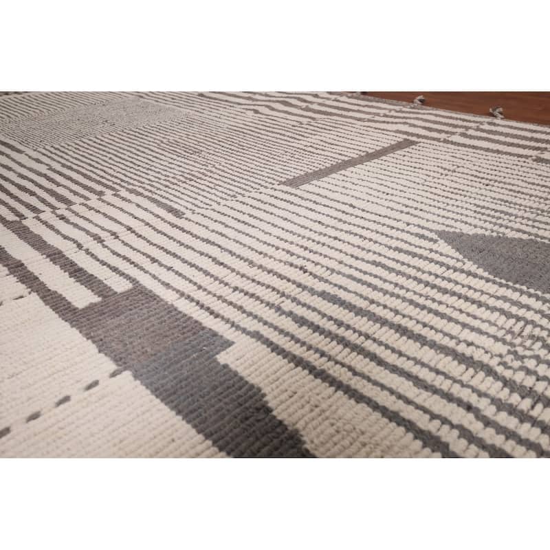 Striped Moroccan Oriental Area Rug Hand-Knotted Wool Carpet - 7'11"x 10'8"