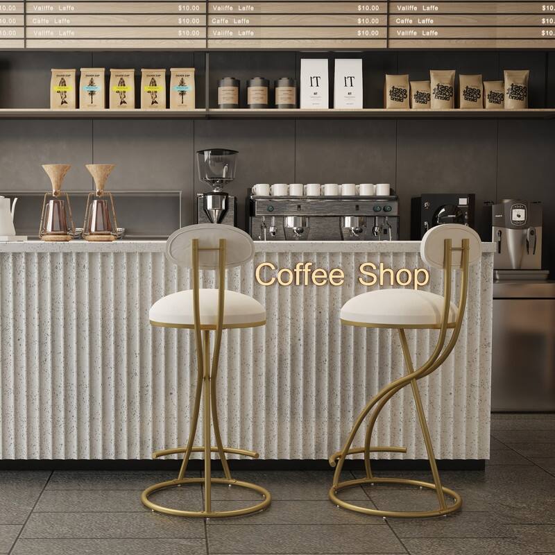 Round Bar Stool Armless Velvet Barstools with Back Set of 2 Upholstered Counter Chair for Dining Room, Kitchen Island