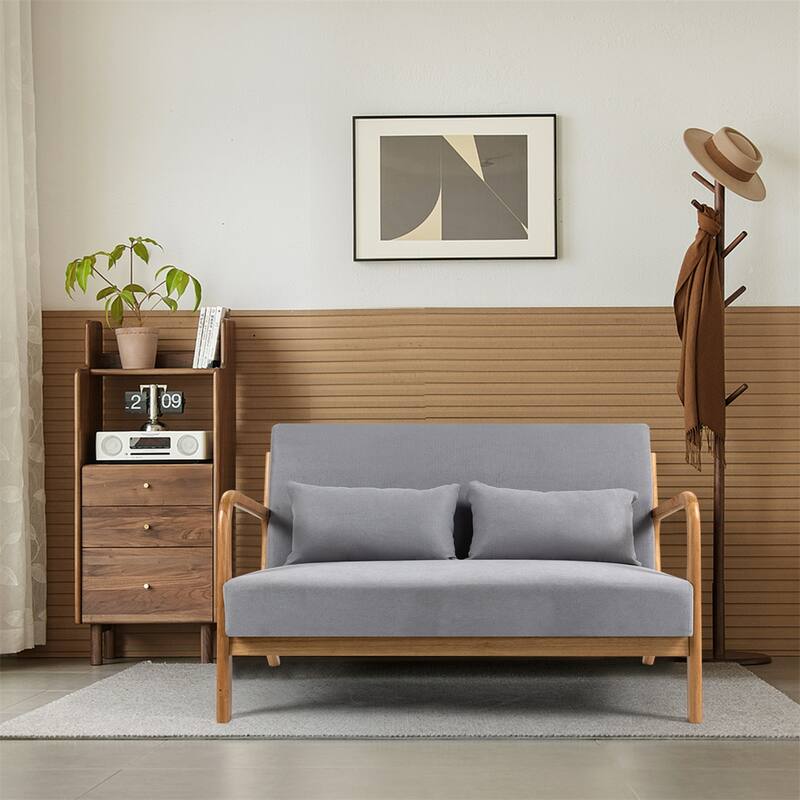 2 Seat Accent Sofa with Solid Wood Armrest and Feet