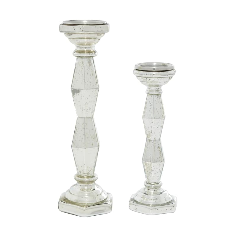 Glass Candle Holder - Set of 2 Silver - Roche River Decor - 5"W x 14"L x 18"H
