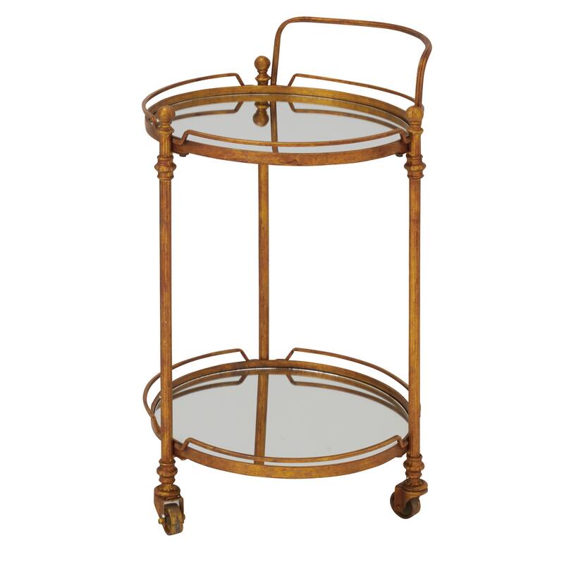 Metal Rolling 2 Mirrored Shelves Bar Cart with Wheels and Handle - Brass - Roche River Decor - 18"W x 19"L x 31"H