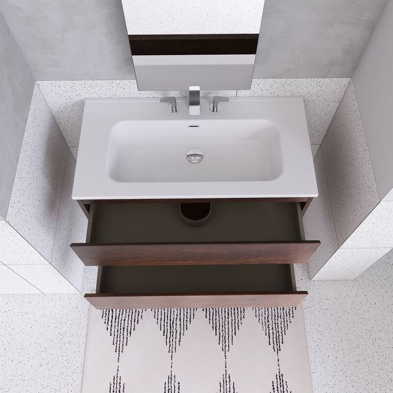 Floating Integrated Bathroom Vanity with Ceramic Sink, Three Faucet Holes