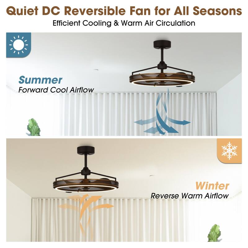 27" Matte Black ABS 3-blade LED Fandelier Bladeless Ceiling Fan with Light and Remote