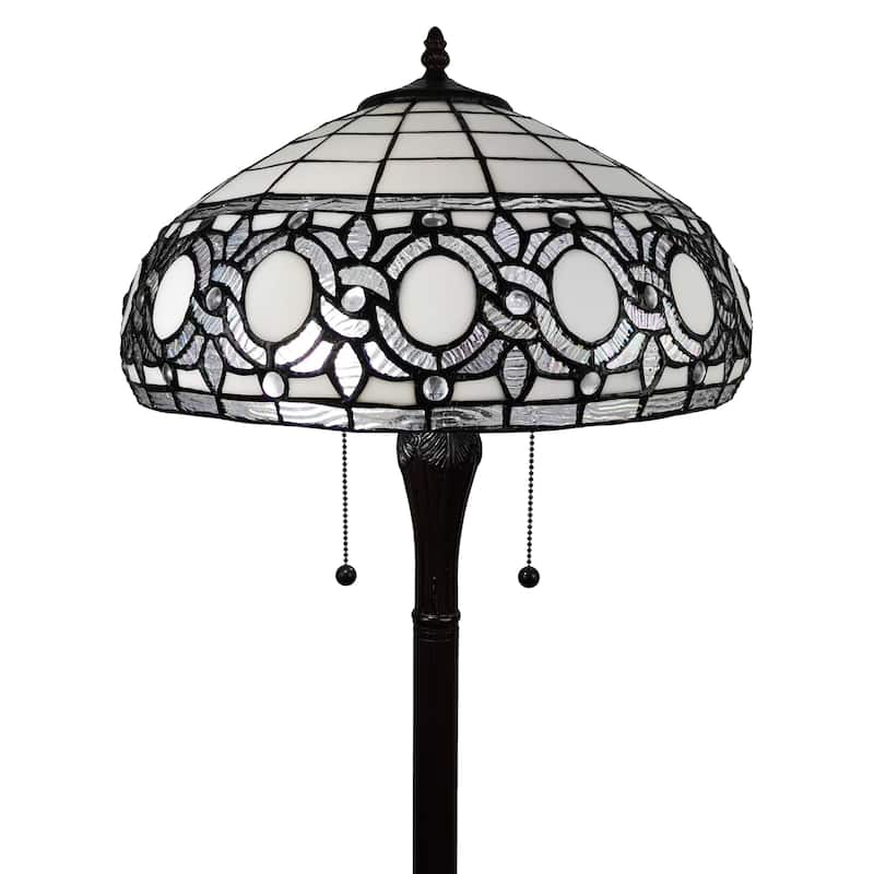 Tiffany Style Floor Lamp Standing 62" Tall Stained Glass White Mahogany Bedroom Reading Gift AM232FL16B Amora Lighting