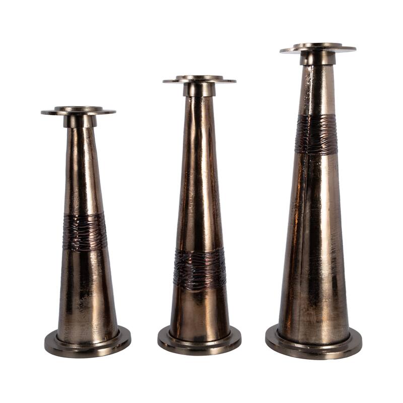 Sagebrook Home Modern Glass Bronze Antique Like Pillar Candle Holder