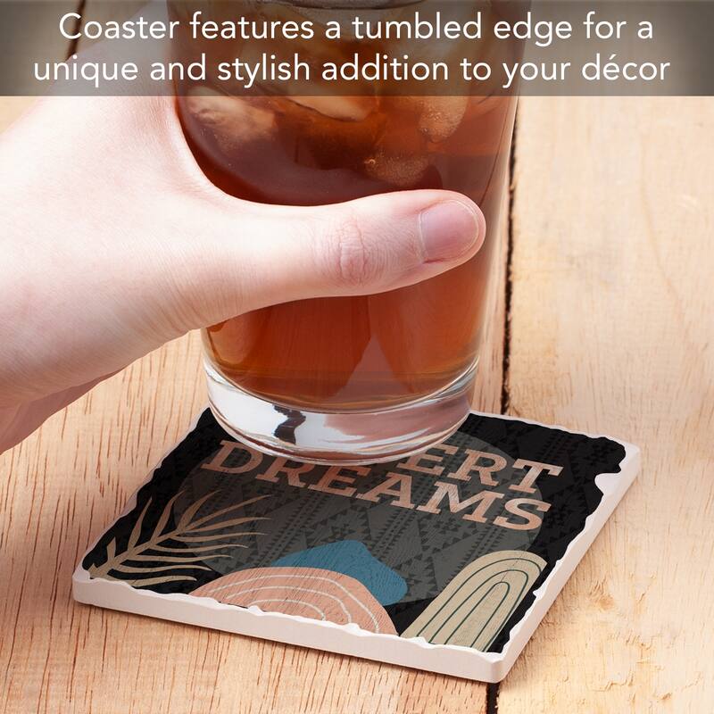 Desert Dreams 4 Pack Absorbent Stone Coasters with Cork Backing 4" Square Made in The USA Absorbent Wipes Clean