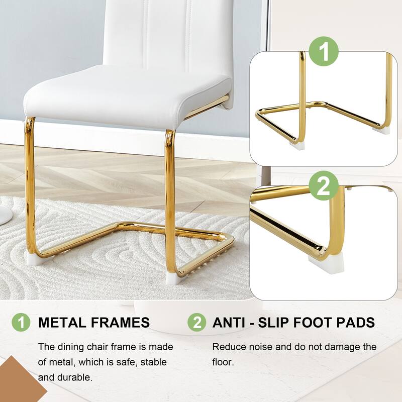 4-Pack PU Upholstered Dining Chairs - Modern High-Back Side Chairs with Luxury Gold-Plated Iron Tube Legs for Dining Room