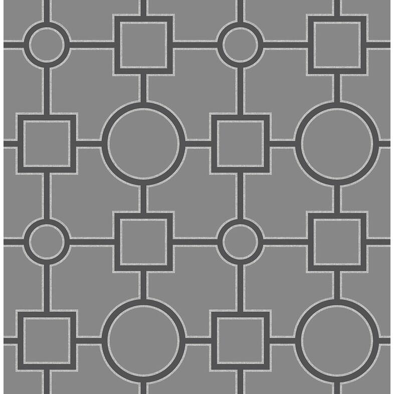 Brewster Matrix Black Geometric Wallpaper - 20.5in x 396in x 0.025in