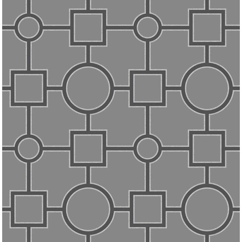 Brewster Matrix Black Geometric Wallpaper - 20.5in x 396in x 0.025in