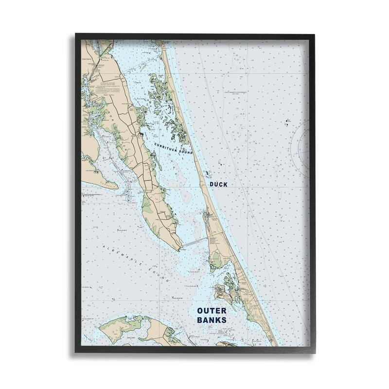 Stupell Outer Banks North Carolina Cartography Nautical Map Framed Wall Art - 24 x 30 - Black