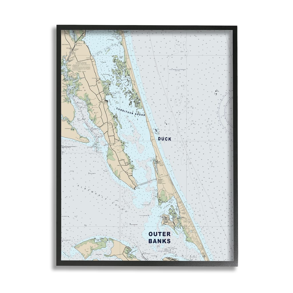 Stupell Outer Banks North Carolina Cartography Nautical Map Framed Wall Art