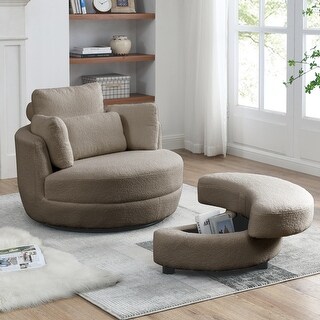 Oversized Swivel Chair with Moon Storage Ottoman and Pillows - Bed Bath