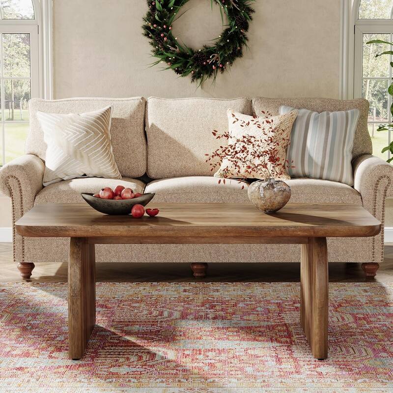 47 Inch Coffee Table for Living Room, Farmhouse Rectangule Center Table - 47.24" L x 23.62" W x 19.69" H