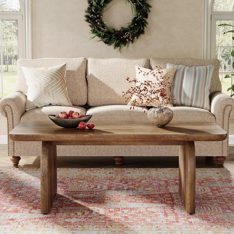 Rectangle Coffee Table, Farmhouse Accent Center Table Low Cocktail Tea Table with Sturdy Base