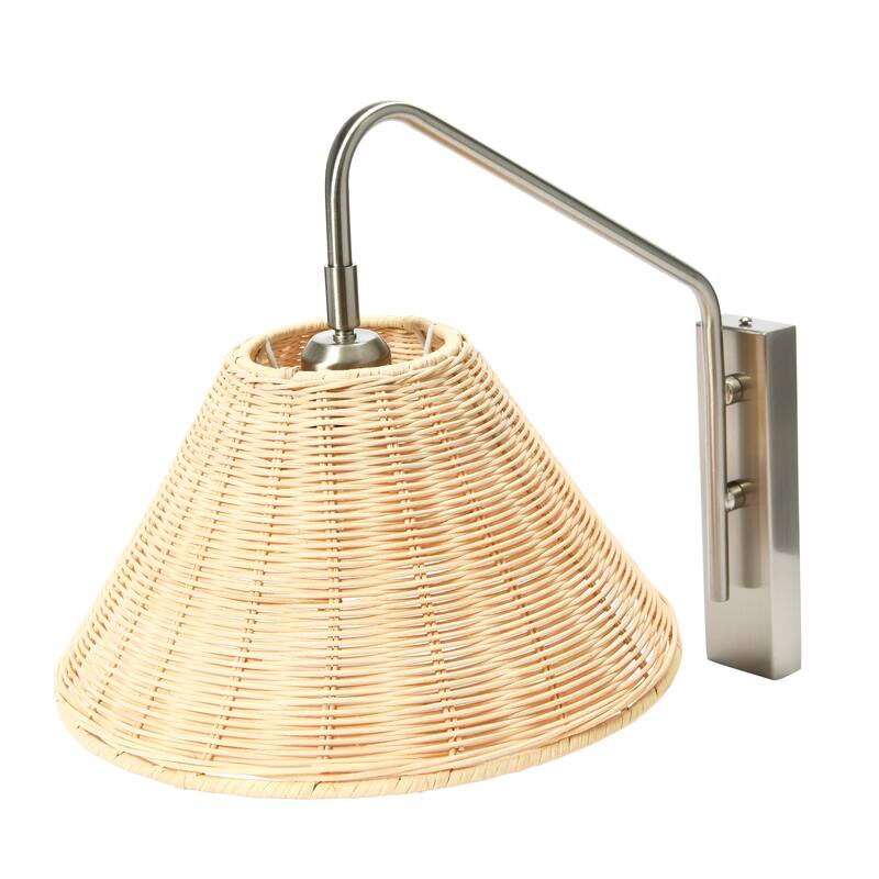 Rattan and Metal Wall Sconce - 17.5"L x 11.8"W x 14.4"H