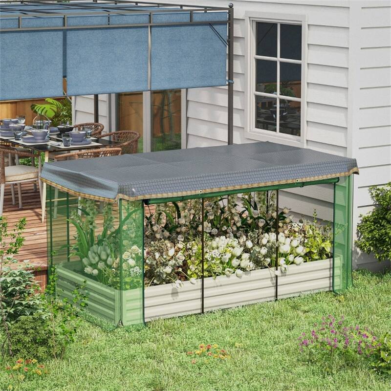 Large Galvanized Steel Raised Garden Bed with Crop Cage Shade and Cloth Zippered Access