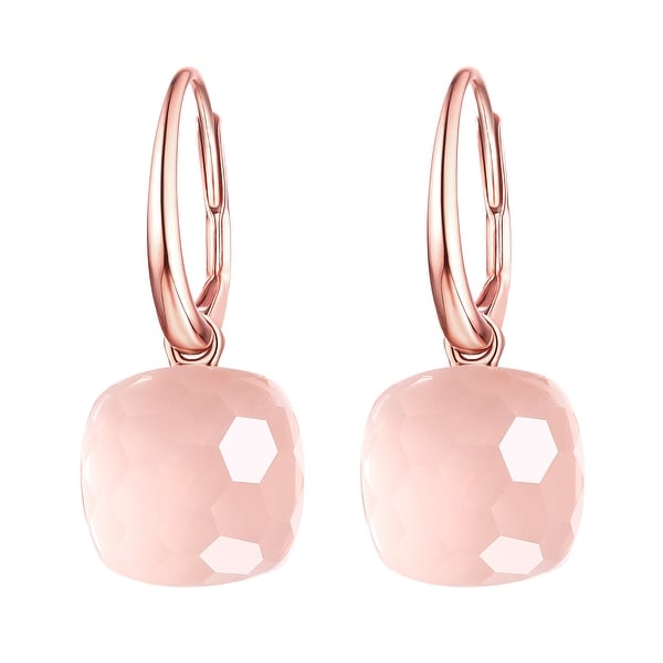 Vedantti Magic Honeycomb Cut Rose Quartz Gemstone Diva Leverback Earring