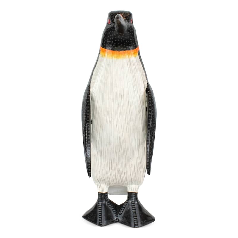 Wood Penguin Figurine Hand Carved Arctic Animal Statue, Winter Shelf Decor