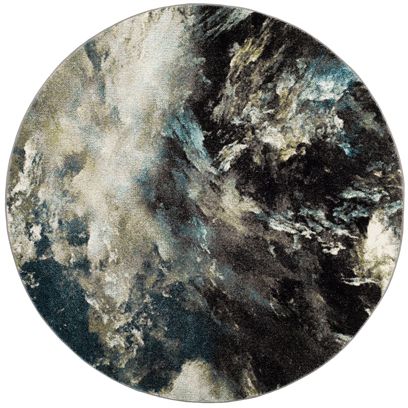 SAFAVIEH Glacier Benoîte Modern Abstract Rug - 5'3" Round - Blue/Multi