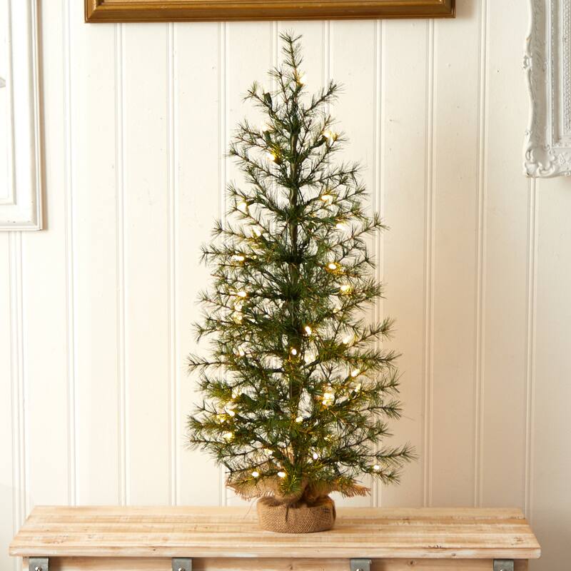 3' Christmas Tree with 50 Clear LED Lights Set in a Burlap Base - 36
