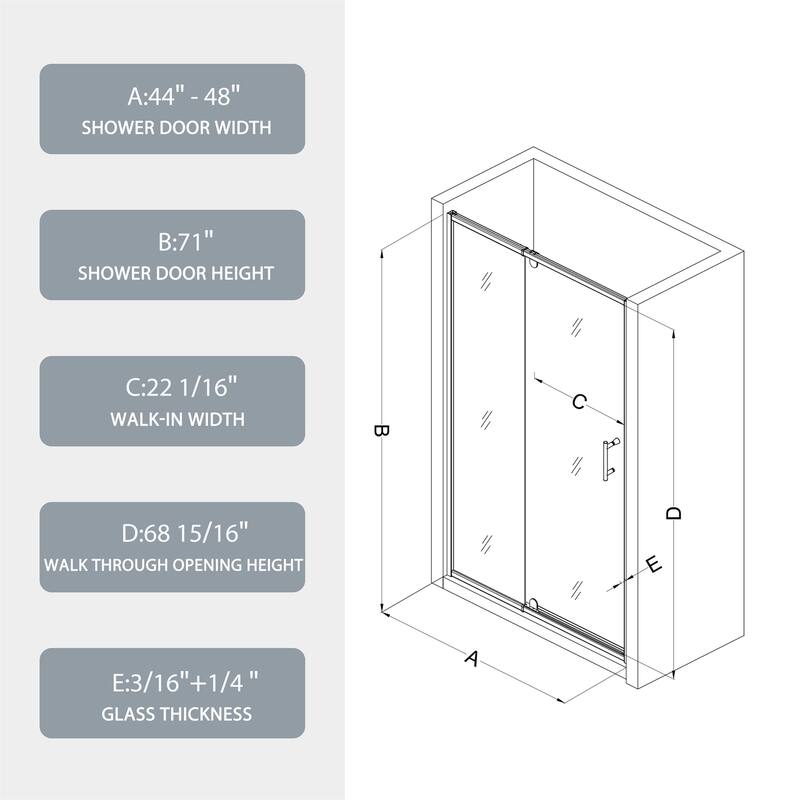 44-48"W x 71"H Piovt Swing Glass Shower Door