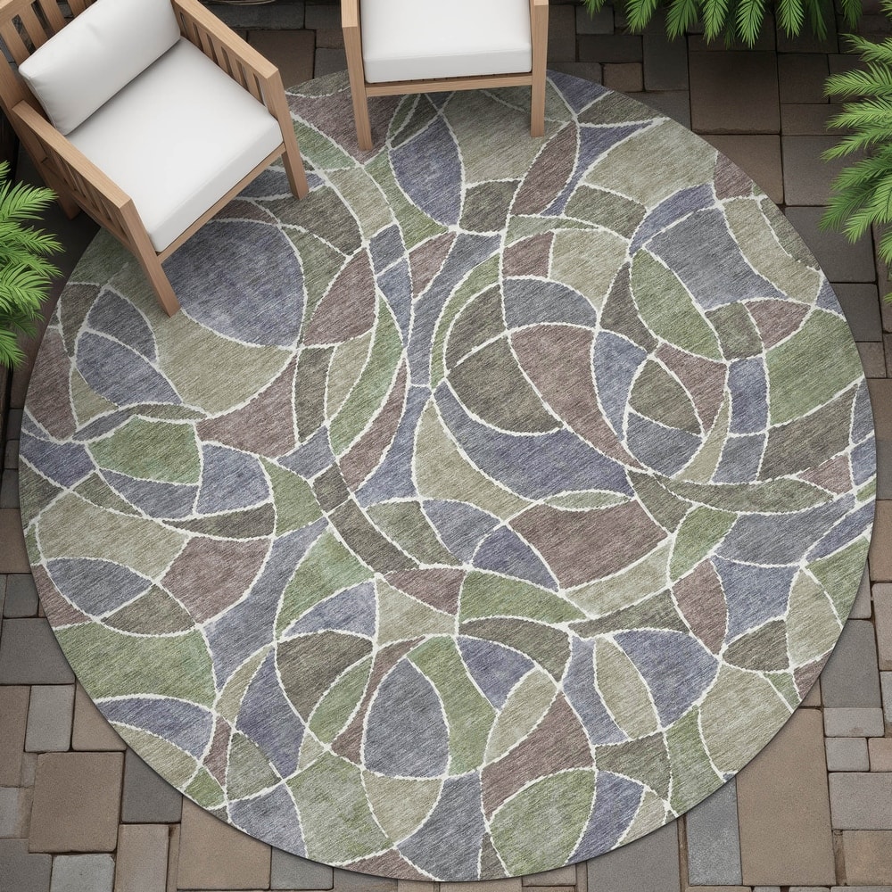 Machine Washable Indoor/Outdoor Casual Mosaic Chantille Rug