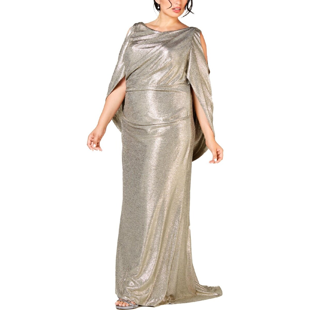 betsy & adam metallic capelet sheath dress