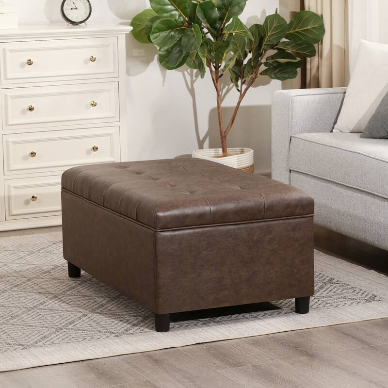 Adeco 35" Tufted Rectangular Storage Ottoman Bench