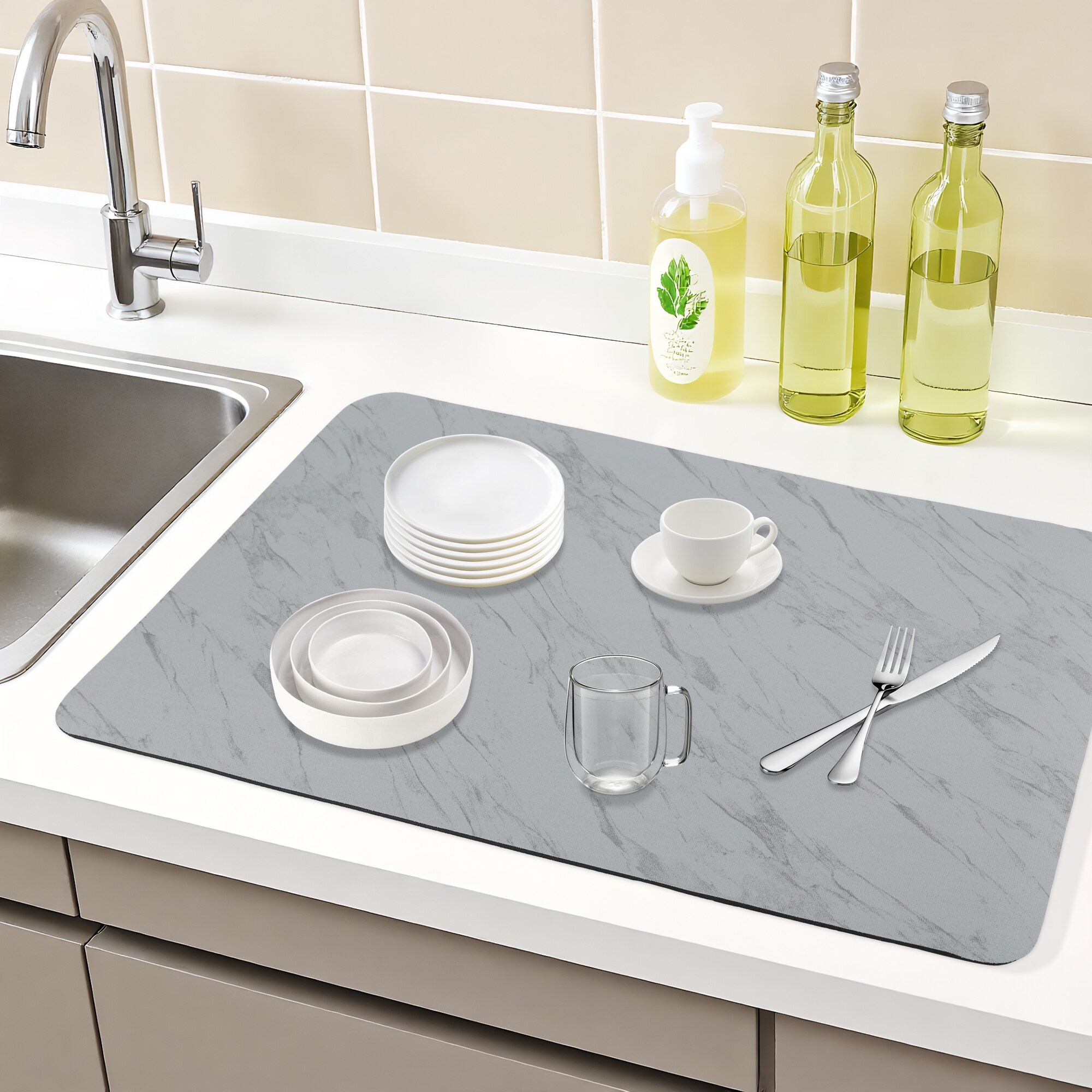 Diatomaceous Stone Dish Drying Mat with Texture, Quick Dry Dish Drying Mats for Kitchen Counter, Dishes, Cups, and Utensils