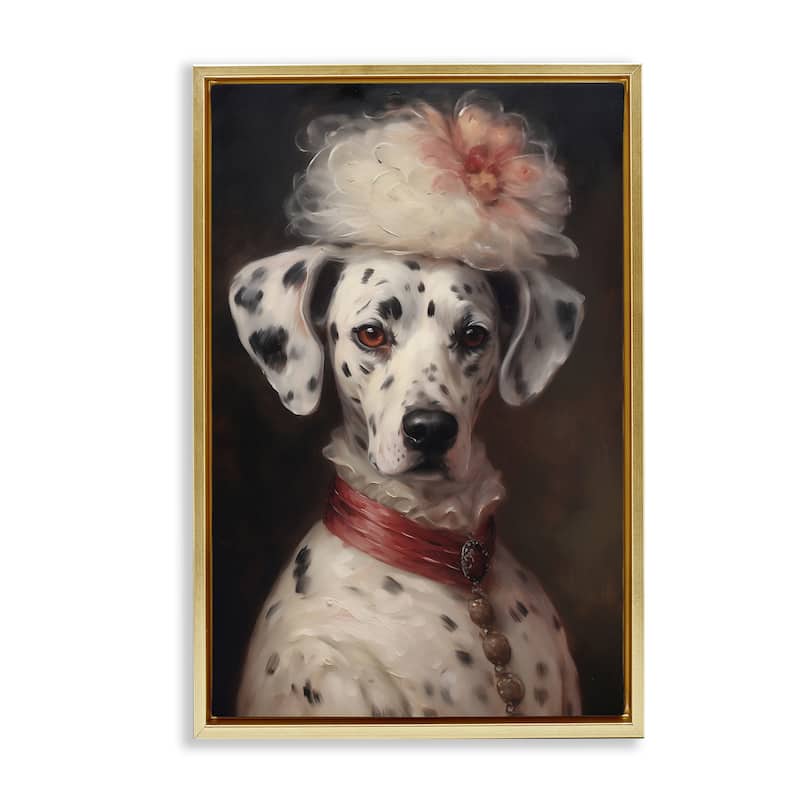 Stupell Dalmatian with Fancy Hat Portrait Framed Floater Canvas Wall Art Design By Wumples - 17 x 25 - Gold