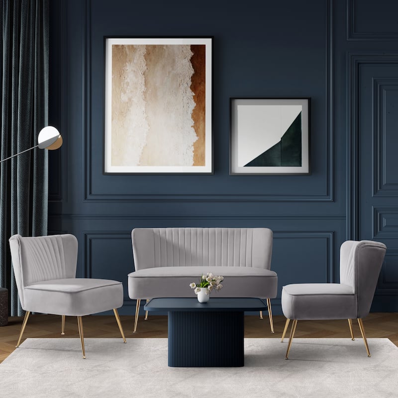 Farrah Upholstered Velvet Polyester Living Room Set With 25 inch Accent Chairs (3-Piece)