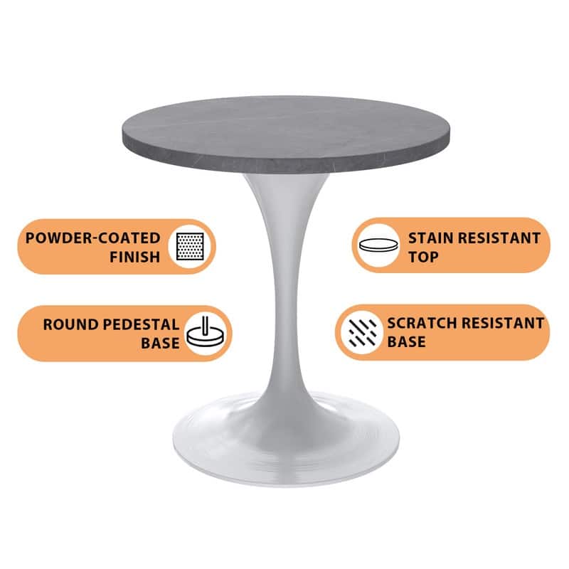 LeisureMod Verve Round Dining Table with Sintered Stone TableTop and Stainless Steel Base for Kitchen & Dining Room