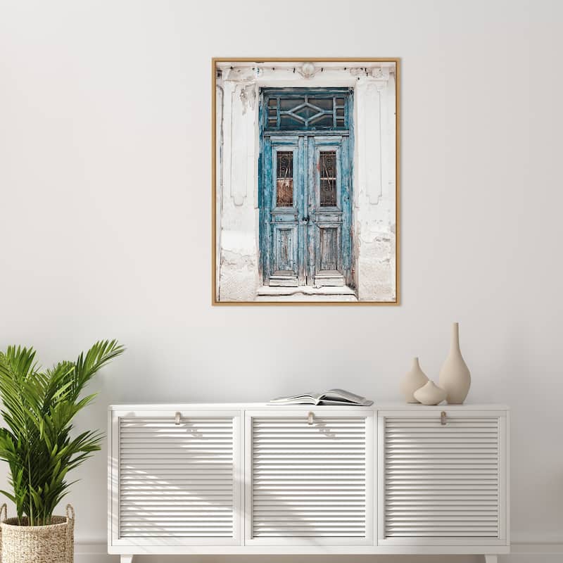 Blue Door Naxos by Bella Eve Framed Canvas Wall Art Print - Sylvie Natural