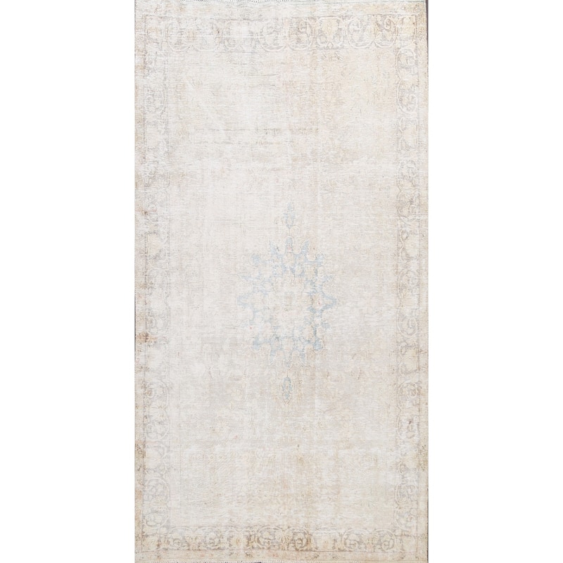 Muted Distressed Kerman Persian Area Rug Wool Hand-knotted Carpet - 6'3" x 9'11"