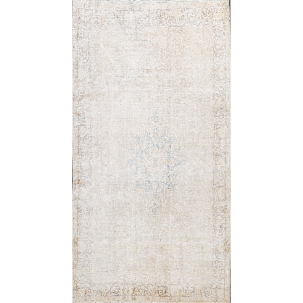 Muted Distressed Kerman Persian Area Rug Wool Hand-knotted Carpet - 6'3" x 9'11"