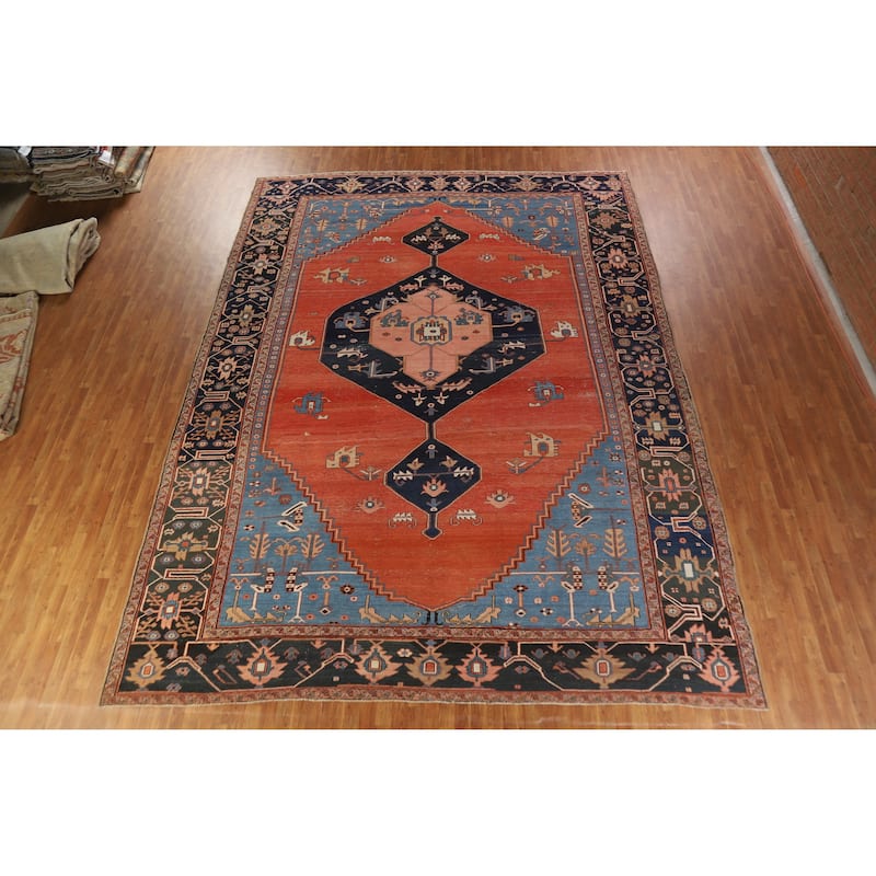 Hand Knotted Oriental 100% Wool Carpet Traditional Tribal Oranges & Rust Heriz (serapi) Area Rug - 15' 10'' X 11' 10''