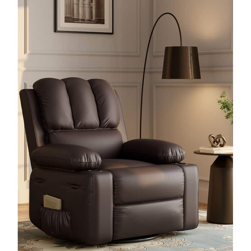 Oversized 360 Swivel Recliner Chairs with Heat and Massage - Brown