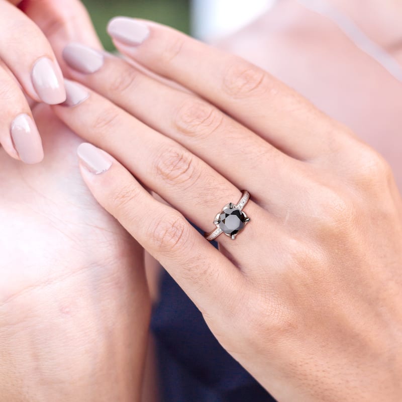 Miadora 3ct TDW Black and White Diamond Solitaire Engagement Ring in 14k White Gold