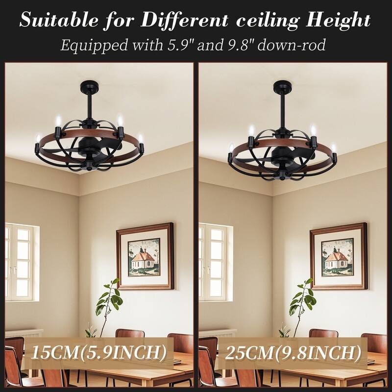 Farmhouse Modern Black LED Dimmable Ceiling Fan with Light and Remote Control 3 ABS Blades DC Motor for Bedroom Living Room