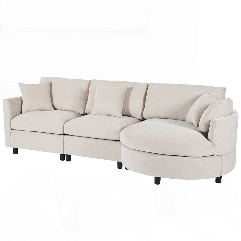 3-Piece Sectional Sofa with Curved Chaise and 3 Throw Pillows - Perfect for Living Rooms, Offices