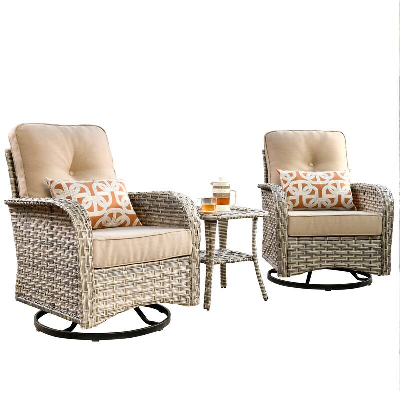 HOOOWOOO 3-piece Outdoor Patio Wicker Rattan High Back Swivel Chair Set